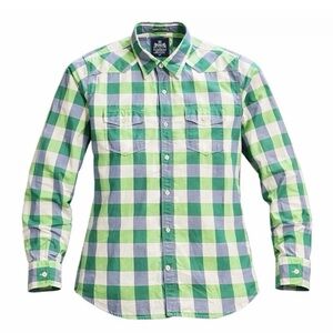 Express Performance Dress Shirt Men’s Fitted Green Plaid Long Sleeve Size Large
